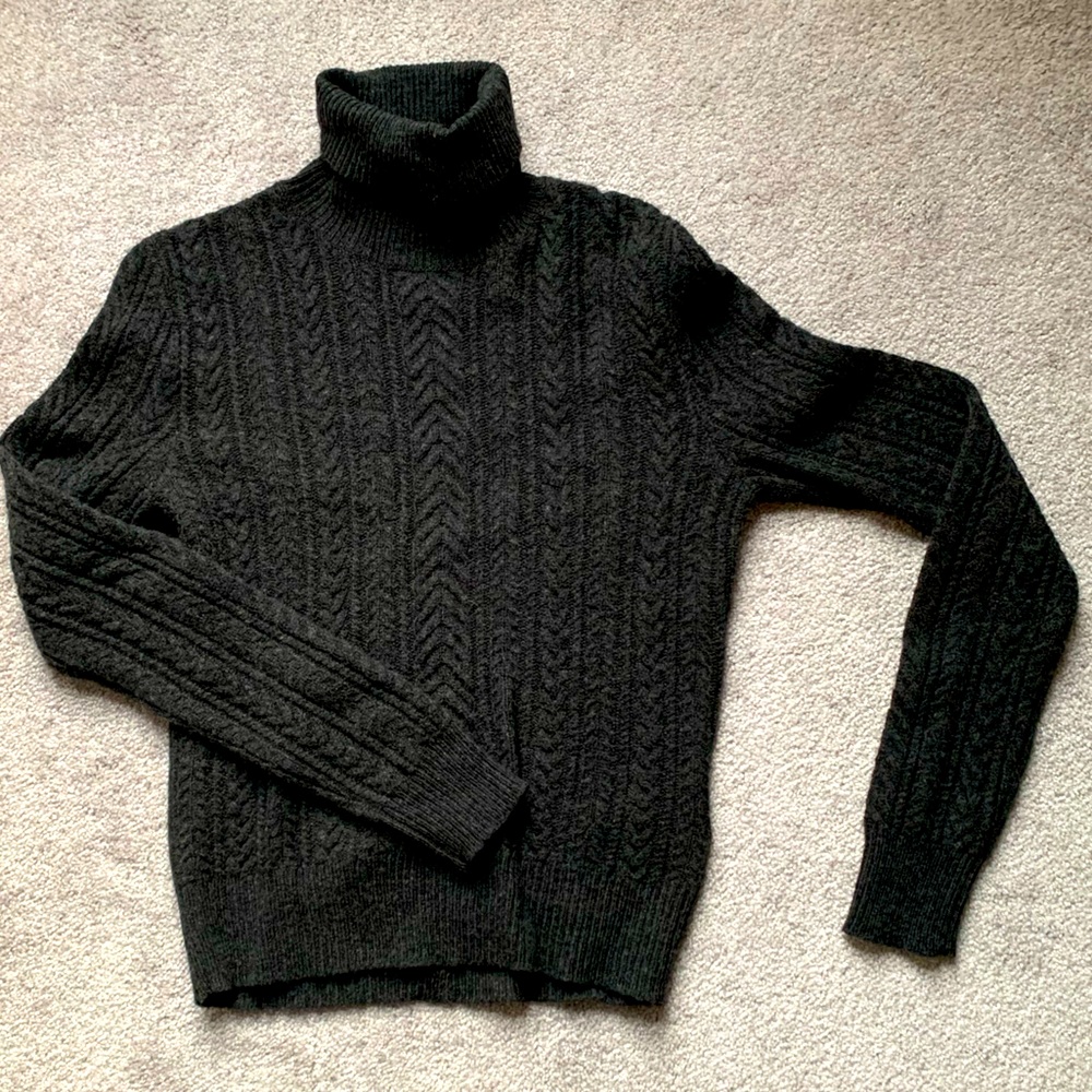 RL RALPH LAUREN Charcoal Gray Cableknit 100% Wool Turtleneck Sweater M